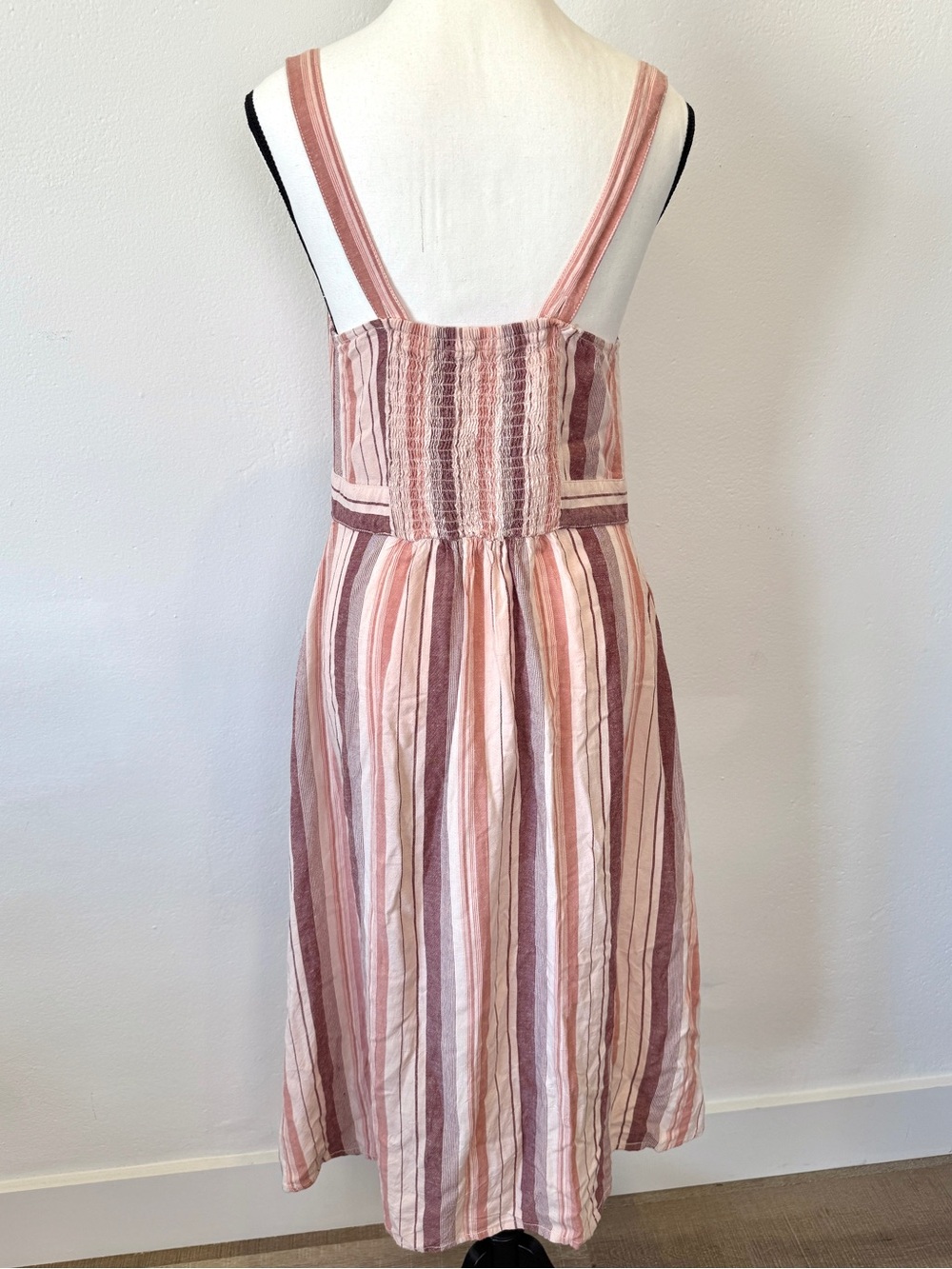 ANA Striped Midi Dress Small Pink Purple Button Front Tie Back Sundress A-Line - Picture 6 of 11